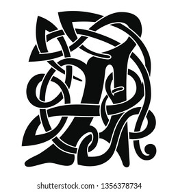 Letter A with Celtic national ornament isolated on a white background.
