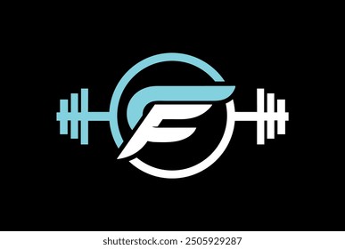 Letter C,F, FC OR CF Logo With barbell. Fitness Gym logo Vector.