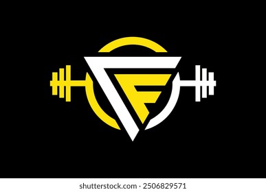 Letter C,F, FC OR CF Logo With barbell. Fitness Gym logo Vector.