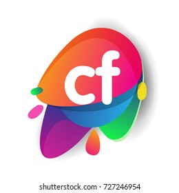 Letter CF logo with colorful splash background, letter combination logo design for creative industry, web, business and company.