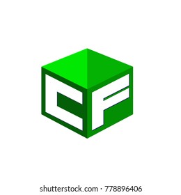 Letter CF logo in hexagon shape and green background, cube logo with letter design for company identity.

