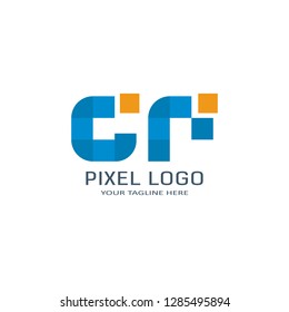 Letter CF Pixel Logo Design Template. Alphabet Pixel motion Logo.