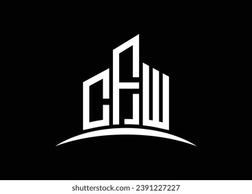 Letter CFW building vector monogram logo design template. Building Shape CFW logo.
