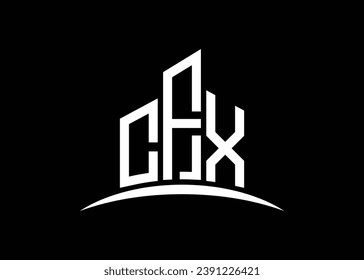 Letter CFX building vector monogram logo design template. Building Shape CFX logo.