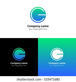 Letter CG logo icon flat and vector design template. Trend blue-green gradient color on white and black background. Minimalism monogram symbol in vector for company.