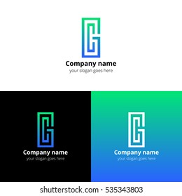 Letter CG logo, icon vector design template. Green-blue gradient color on white and black background. Minimalism monogram symbol in vector for company.