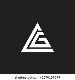 Letter CG minimalist logo design symmetrical triangle shape, blends sharp lines with modern aesthetics, perfect for branding in tech, gaming or creative industries.