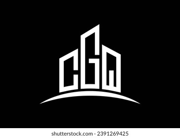 Letra CGQ edificio vector monograma plantilla de diseño de logotipo. Construyendo el logotipo de la CGQ Shape.