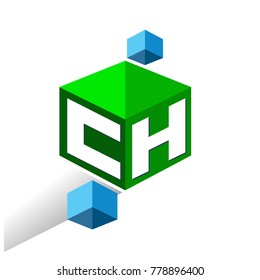 Letter CH logo in hexagon shape and green background, cube logo with letter design for company identity.
