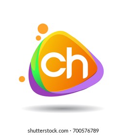 Letter CH logo in triangle splash and colorful background, letter combination logo design for creative industry, web, business and company.