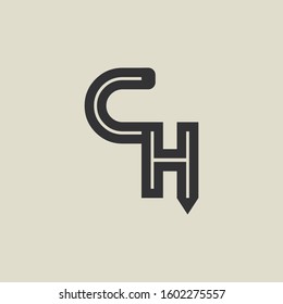 Letter CH pencil shape logo design. Link icon in flat style isolated on grey background. Graphic alphabet symbol for your corporate business identity, website, app, UI. Arts logo design inspiration.