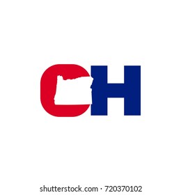 letter CH vector logo. oregon map.
