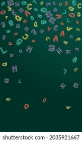 Letter Chalkboard Vector Green Background. Drawn Drawing Texture. Writing Font Blackboard Typography. Style Cover.