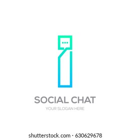 Letter i with Chat logo line shape, Social Talk, Social media, Abstract speak, Square speech logotype