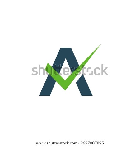 Letter A with check mark. The letter is formed in a bold, geometric style, with a vibrant green checkmark extending through its form. Represents approval, success, or a positive action-oriented brand