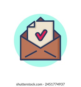 Letter with checkmark line icon. Confirming, envelop, document outline sign. Check marks and business concept. Vector illustration symbol element for web design and apps