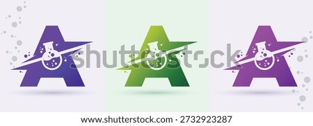 Letter A chemistry beaker swoosh monogram logo science laboratory biotech research brand icon
