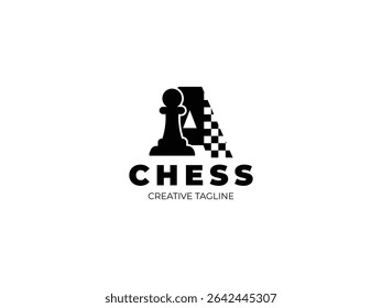 Letter A chess logo design with pawn and chess board
