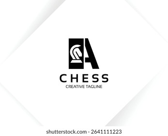 Letter A chess logo design template. Monogram knight logo