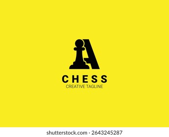 Letter A chess logo with pawn. Chess sport monogram logo template