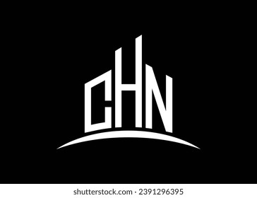 Letter CHN building vector monogram logo design template. Building Shape CHN logo.