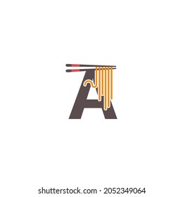 Letter A with chopsticks and noodle icon logo design template