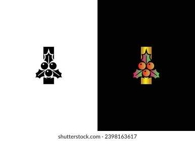 Letter I with Christmas Logo. typography element for Christmas, new year and winter holiday design.