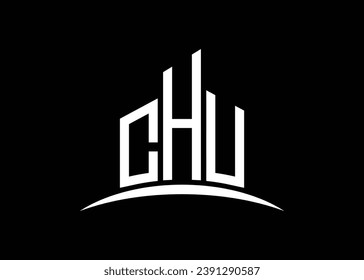 Letter CHU building vector monogram logo design template. Building Shape CHU logo.