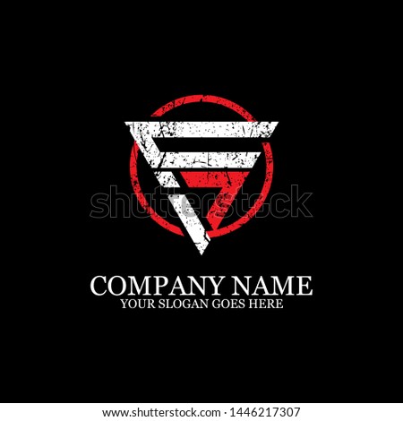 Letter CI creative triangle in red circle color logo designs, with rustic and grunge vector
