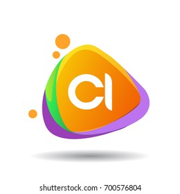 Letter CI logo in triangle splash and colorful background, letter combination logo design for creative industry, web, business and company.