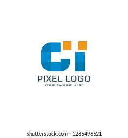 Letter CI Pixel Logo Design Template. Alphabet Pixel motion Logo.