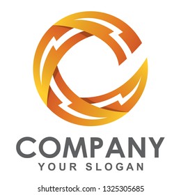 letter circle C logo lightning line - Vector