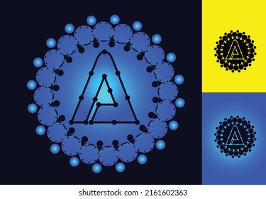 Letter A with circle dot logo and icon design template