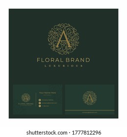 Letter A Circle Floral Botanical Leaf Logo Design	
