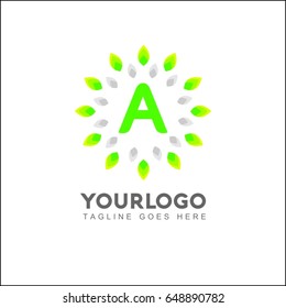A Letter Circle Leaf Logo Design Template Element. Herbal Brand Identity.