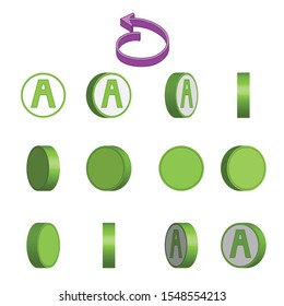 Letter A in circle rotation sequence sprite sheet on white background. Vector illustration.