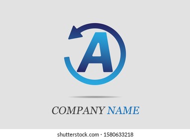 letter A with circular arrow. vector illustration.