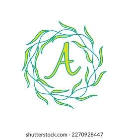 letter A with circular green leaf logo vector icon symbol illustration design template