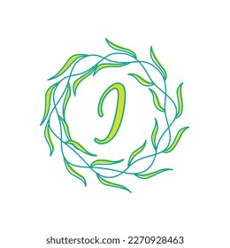 letter I with circular green leaf logo vector icon symbol illustration design template