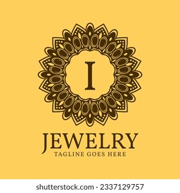 letter I circular vintage border initial vector logo design