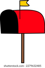 the letter city is red and the flag is above it.