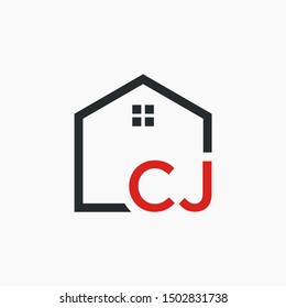 letter CJ Line House Real Estate Logo. home initial C J concept. Construction logo template, Home and Real Estate icon. Housing Complex Simple Vector Logo Template. - vector