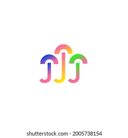 Letter CJ monogram logo with three umbrella shape