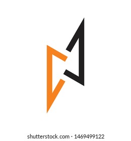 letter cj simple geometric thunder line logo vector