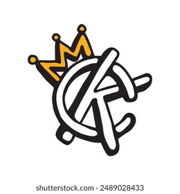 Letter CK initial with crown logo, Modern and Bold CK monogram, Playful KC logo design