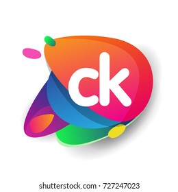 Letter CK logo with colorful splash background, letter combination logo design for creative industry, web, business and company.
