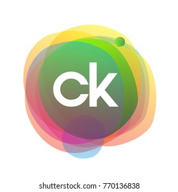 Letter CK logo with colorful splash background, letter combination logo design for creative industry, web, business and company.
