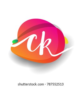 Letter CK logo with colorful splash background, letter combination logo design for creative industry, web, business and company.
