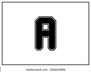 A letter classic american, college style font. Uniform letter in black with a black outside contour line. Vintage sport font.For jersey, t-shirt, basketball, baseball, football. Isolated vector