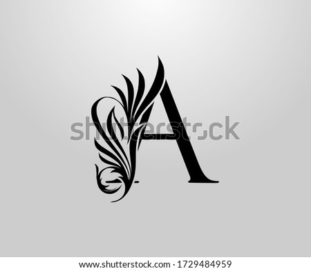 A Letter Classic Heraldic logo. Graceful Floral Alphabet Mark for book design, letter stamp, weeding card, brand name, business card, Restaurant, Boutique, Hotel. 